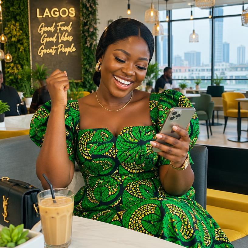 Woman smiling with her phone
