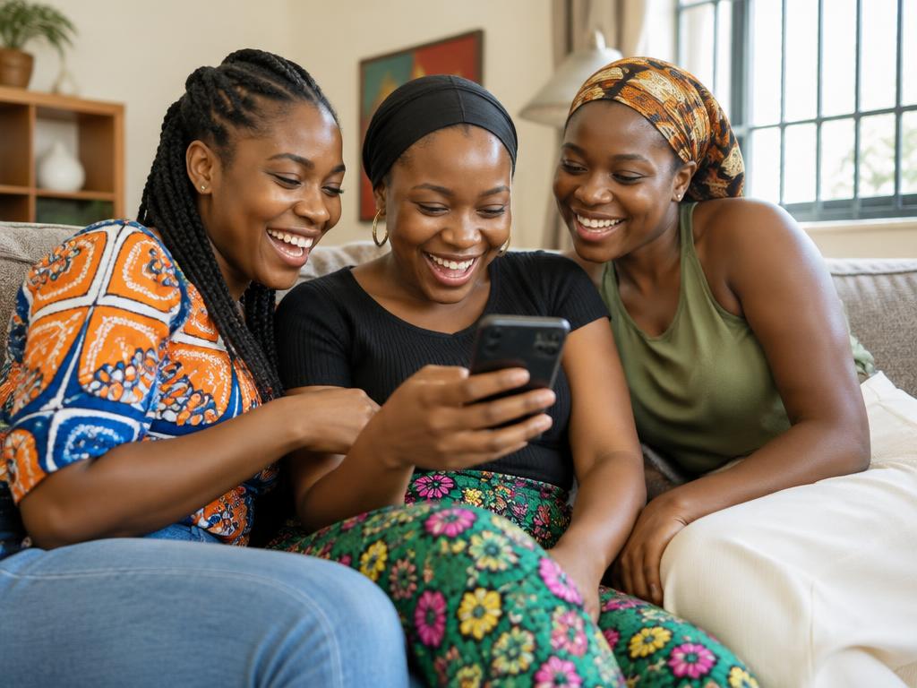 Friends gathered around a phone